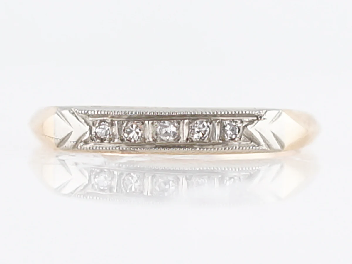 Vintage Wedding Band Retro .05 Single Cut Diamonds in 14k Yellow & White Gold