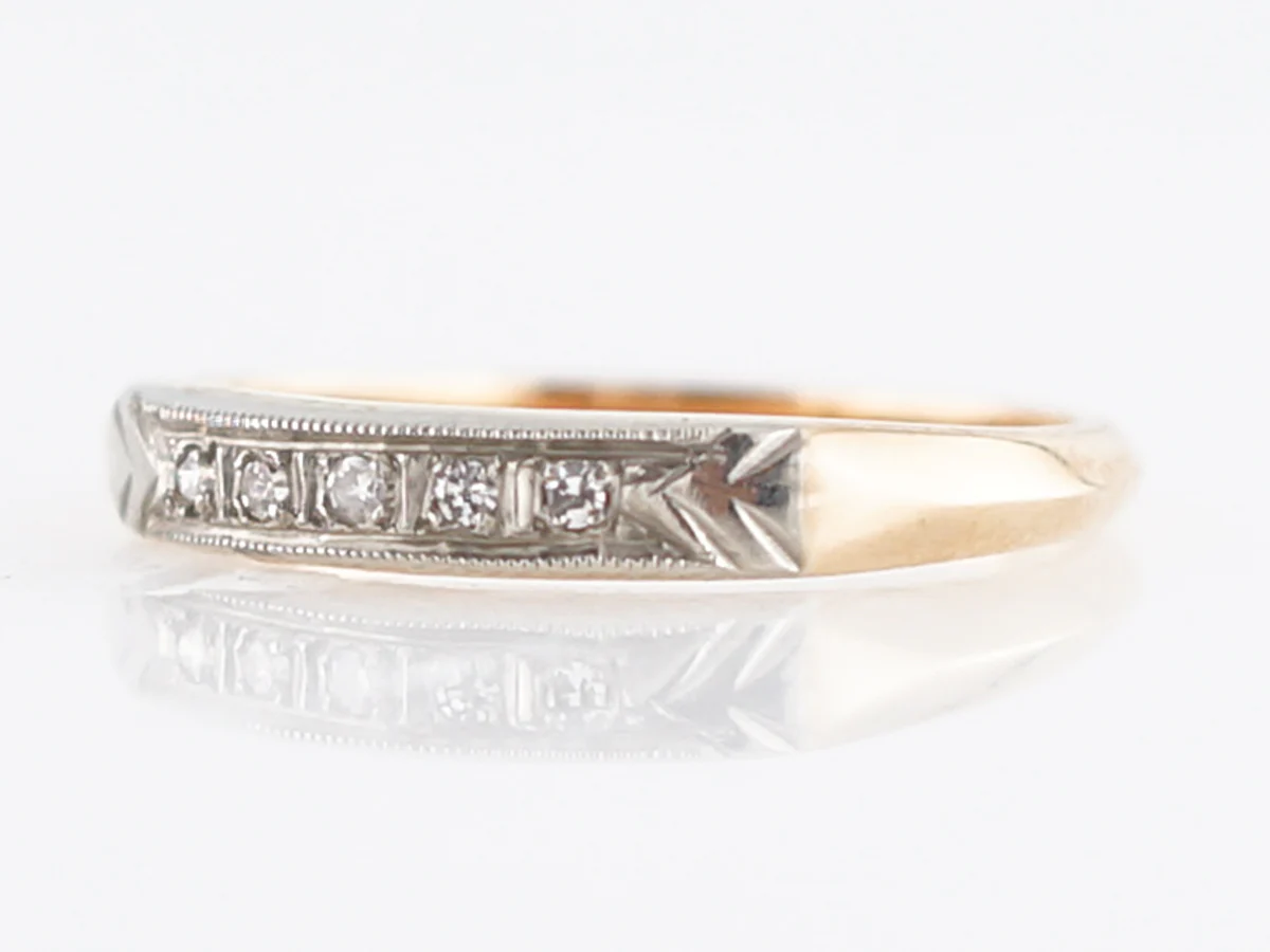 Vintage Wedding Band Retro .05 Single Cut Diamonds in 14k Yellow & White Gold - Image 2