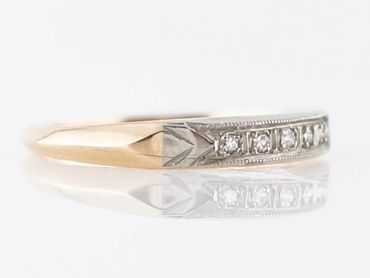 Vintage Wedding Band Retro .05 Single Cut Diamonds in 14k Yellow & White Gold - Image 3