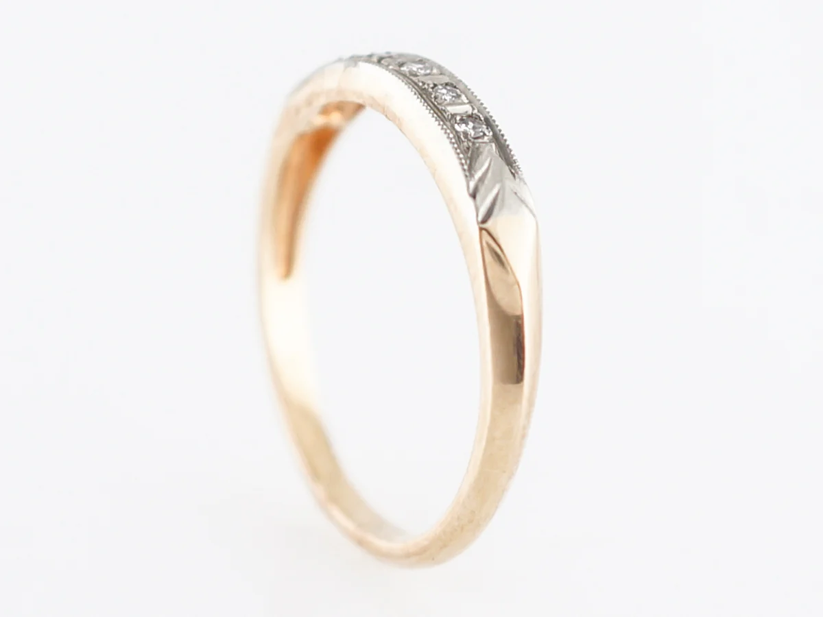 Vintage Wedding Band Retro .05 Single Cut Diamonds in 14k Yellow & White Gold - Image 5