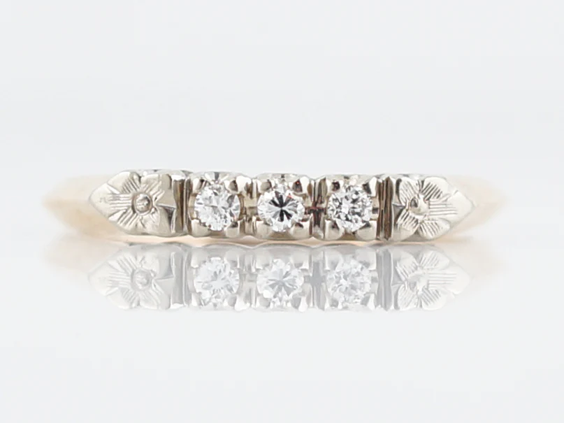 Vintage Wedding Band Retro .06 Old European Cut Diamonds in 14K Yellow & White Gold