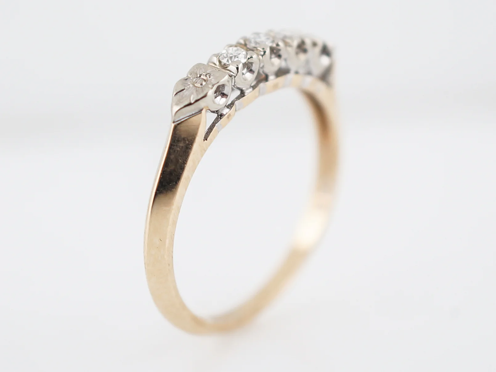 Vintage Wedding Band Retro .06 Old European Cut Diamonds in 14K Yellow & White Gold - Image 4