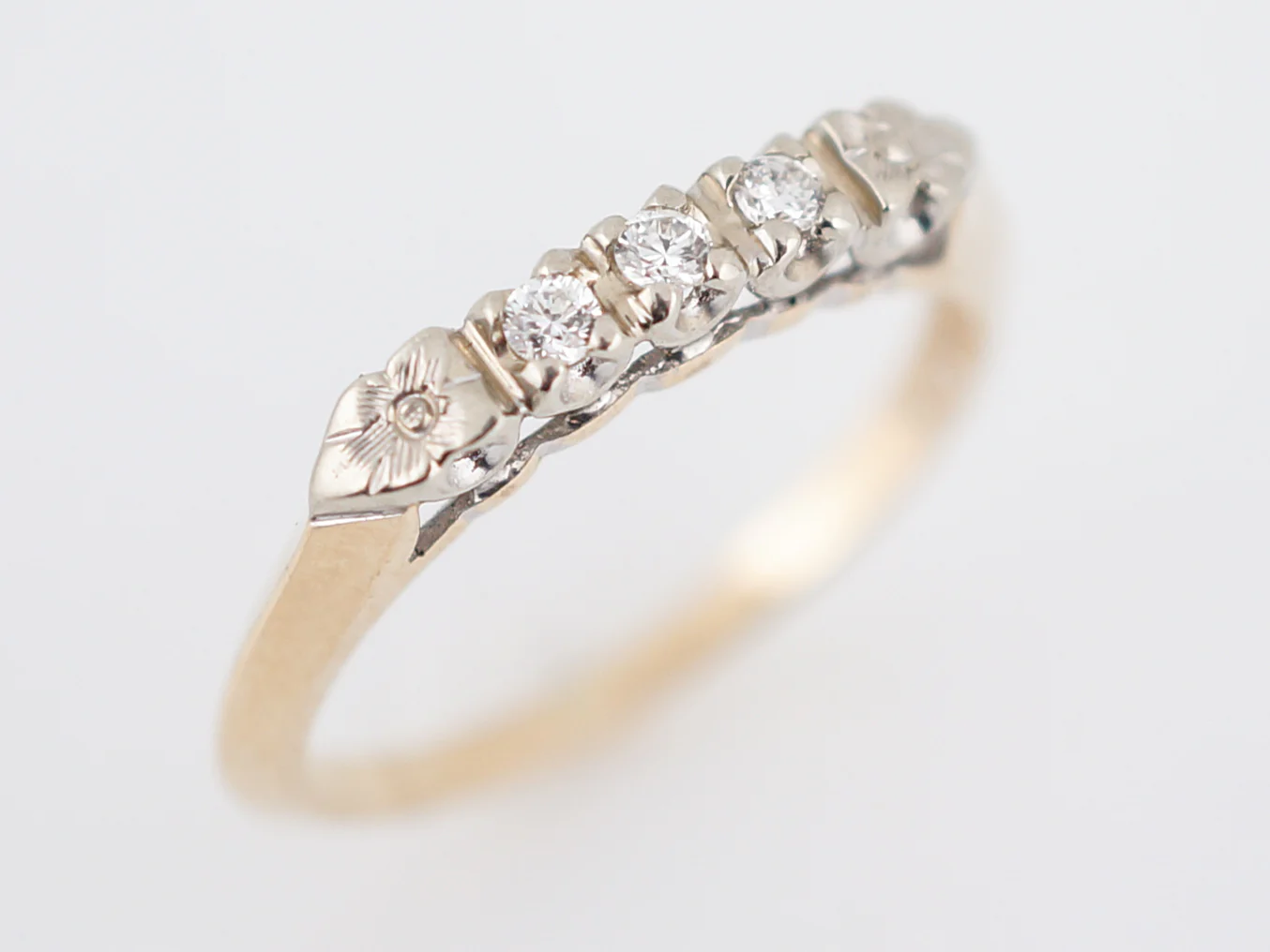 Vintage Wedding Band Retro .06 Old European Cut Diamonds in 14K Yellow & White Gold - Image 5