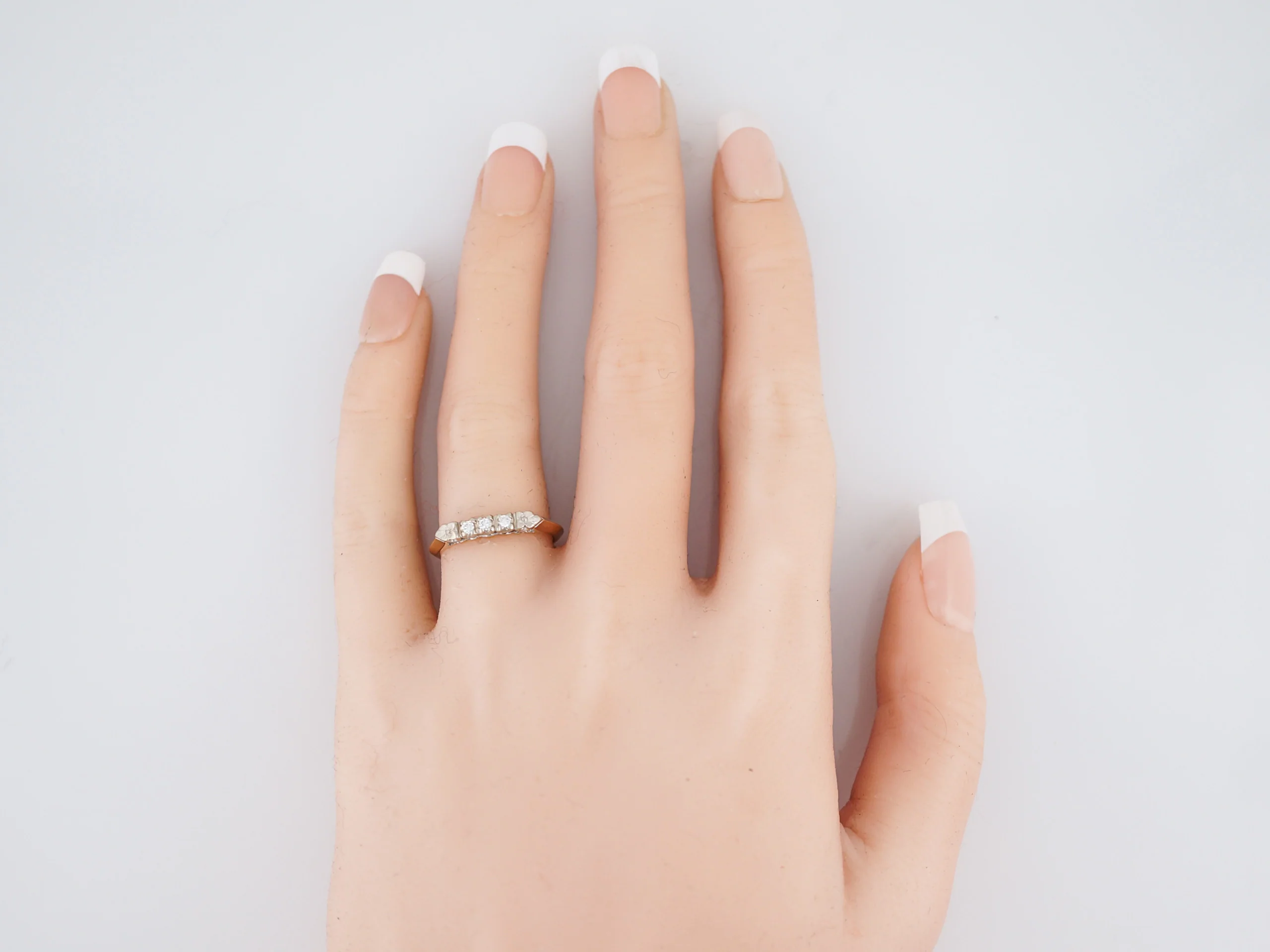Vintage Wedding Band Retro .06 Old European Cut Diamonds in 14K Yellow & White Gold - Image 6