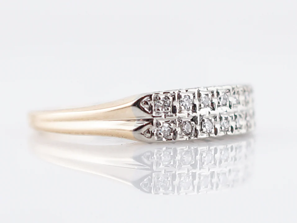 Vintage Wedding Band Retro .07 Single Cut Diamonds in 14K Yellow & White Gold - Image 3
