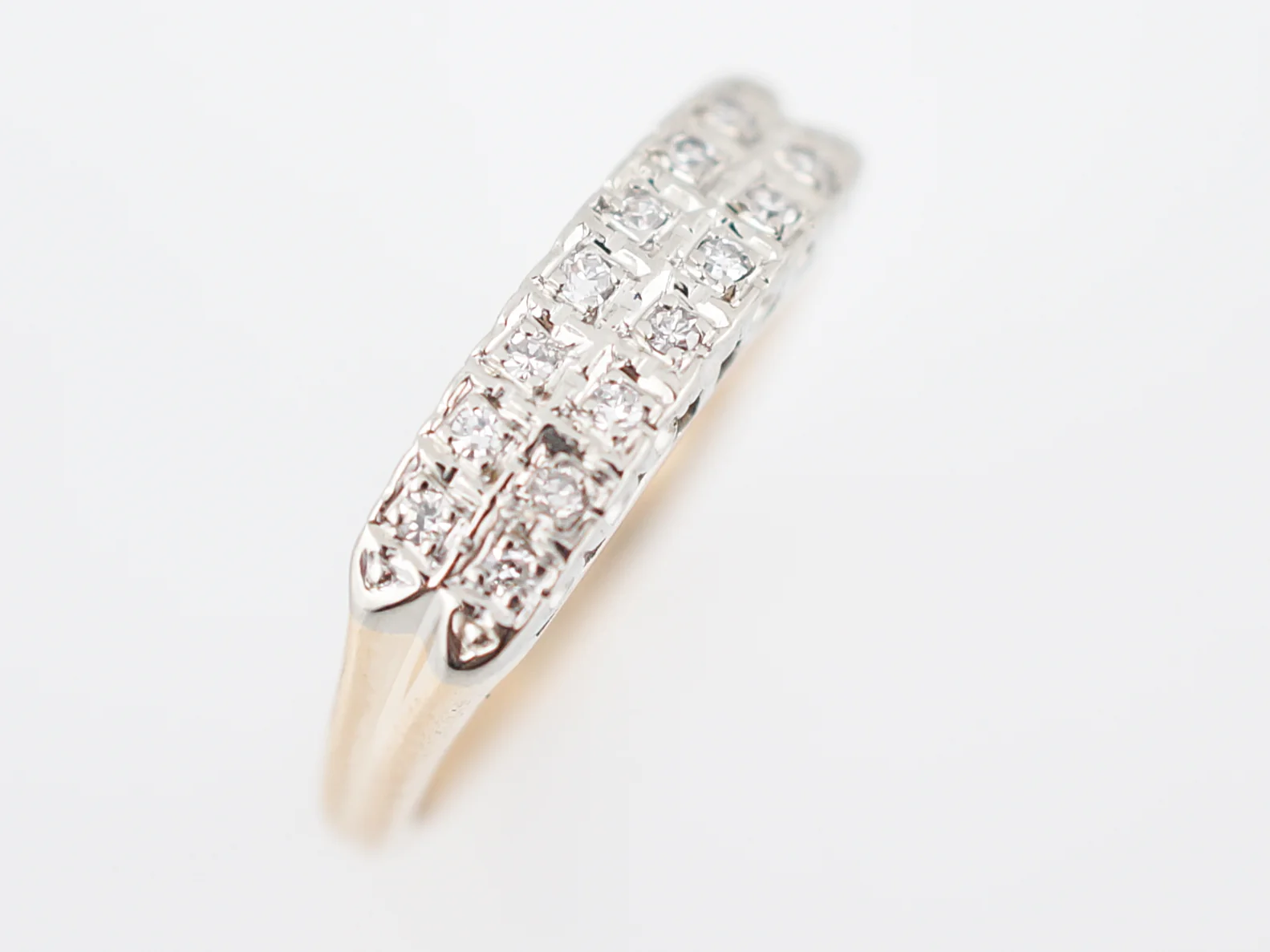 Vintage Wedding Band Retro .07 Single Cut Diamonds in 14K Yellow & White Gold - Image 4