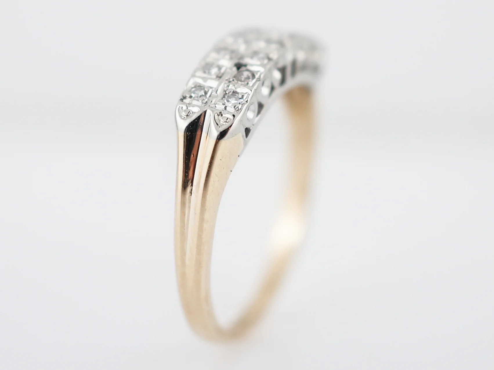 Vintage Wedding Band Retro .07 Single Cut Diamonds in 14K Yellow & White Gold - Image 5