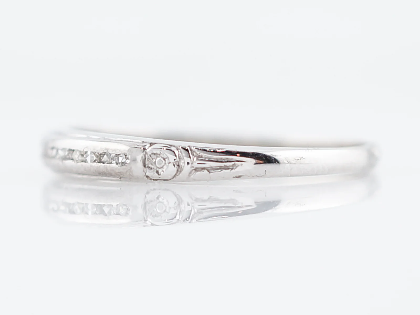 Vintage Wedding Band Retro .08 Single Cut Diamonds in 14k White Gold - Image 2