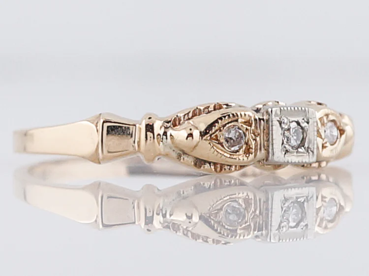 Vintage Wedding Band Retro .09 Single Cut Diamonds in 14k Yellow & White Gold - Image 2
