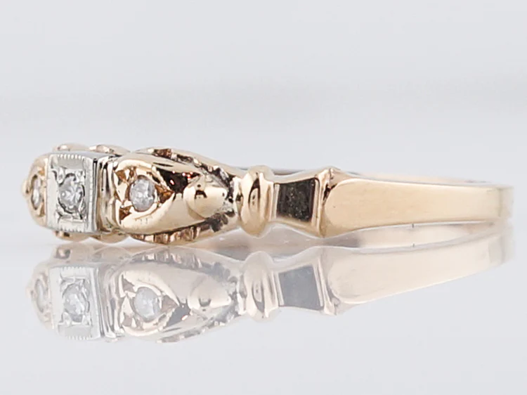 Vintage Wedding Band Retro .09 Single Cut Diamonds in 14k Yellow & White Gold - Image 3