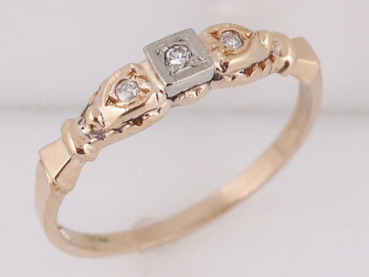 Vintage Wedding Band Retro .09 Single Cut Diamonds in 14k Yellow & White Gold - Image 4
