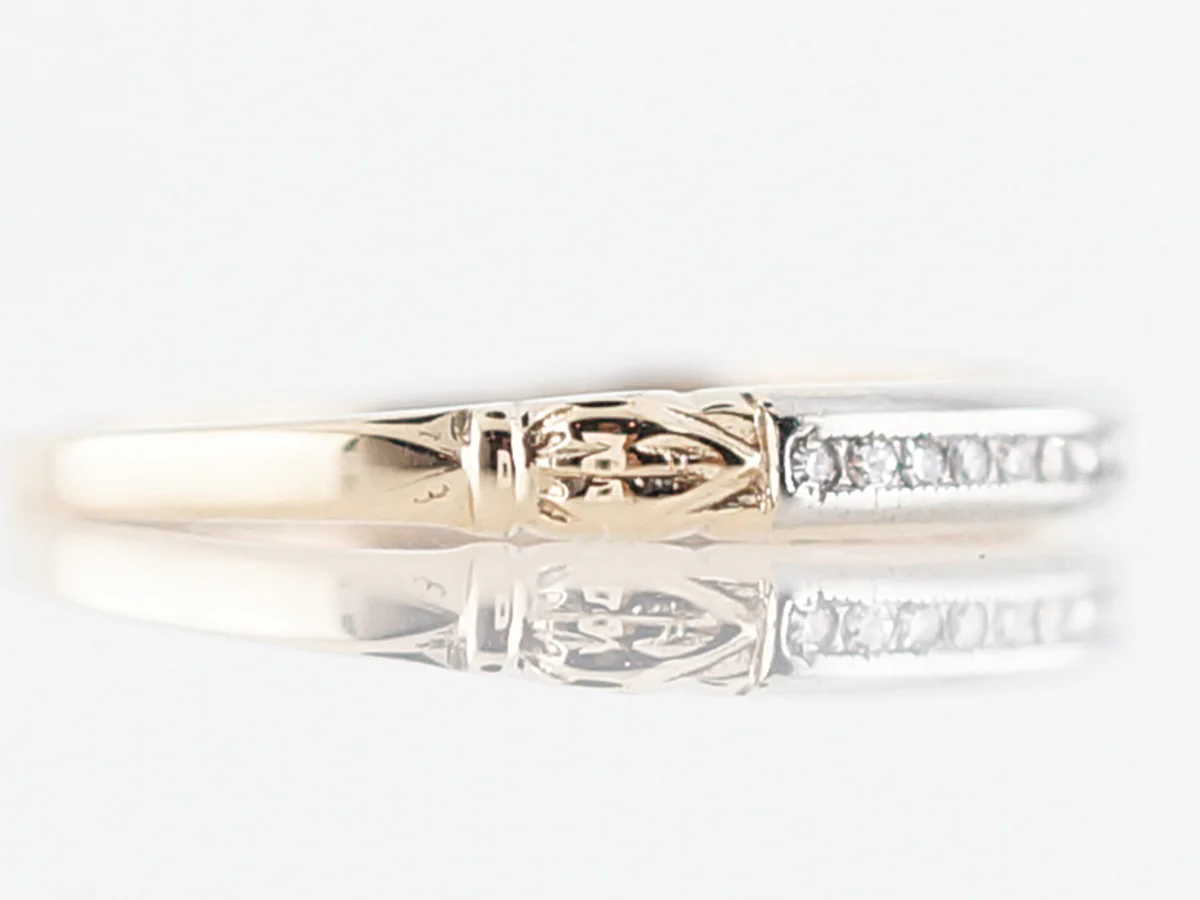 Vintage Wedding Band Retro .10 Single Cut Diamonds in 14k Yellow & White Gold - Image 3