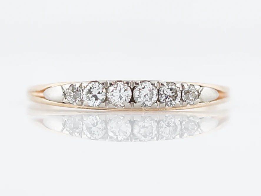 Vintage Wedding Band Retro .15 Round Brilliant Cut Diamonds in 14K Yellow & White Gold