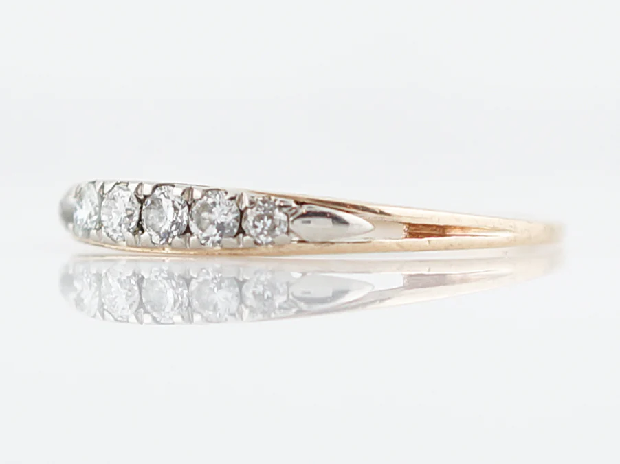 Vintage Wedding Band Retro .15 Round Brilliant Cut Diamonds in 14K Yellow & White Gold - Image 2
