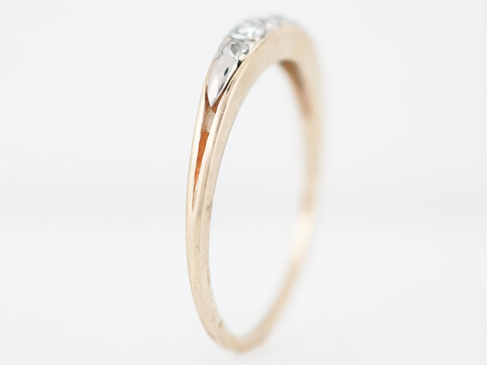 Vintage Wedding Band Retro .15 Round Brilliant Cut Diamonds in 14K Yellow & White Gold - Image 4