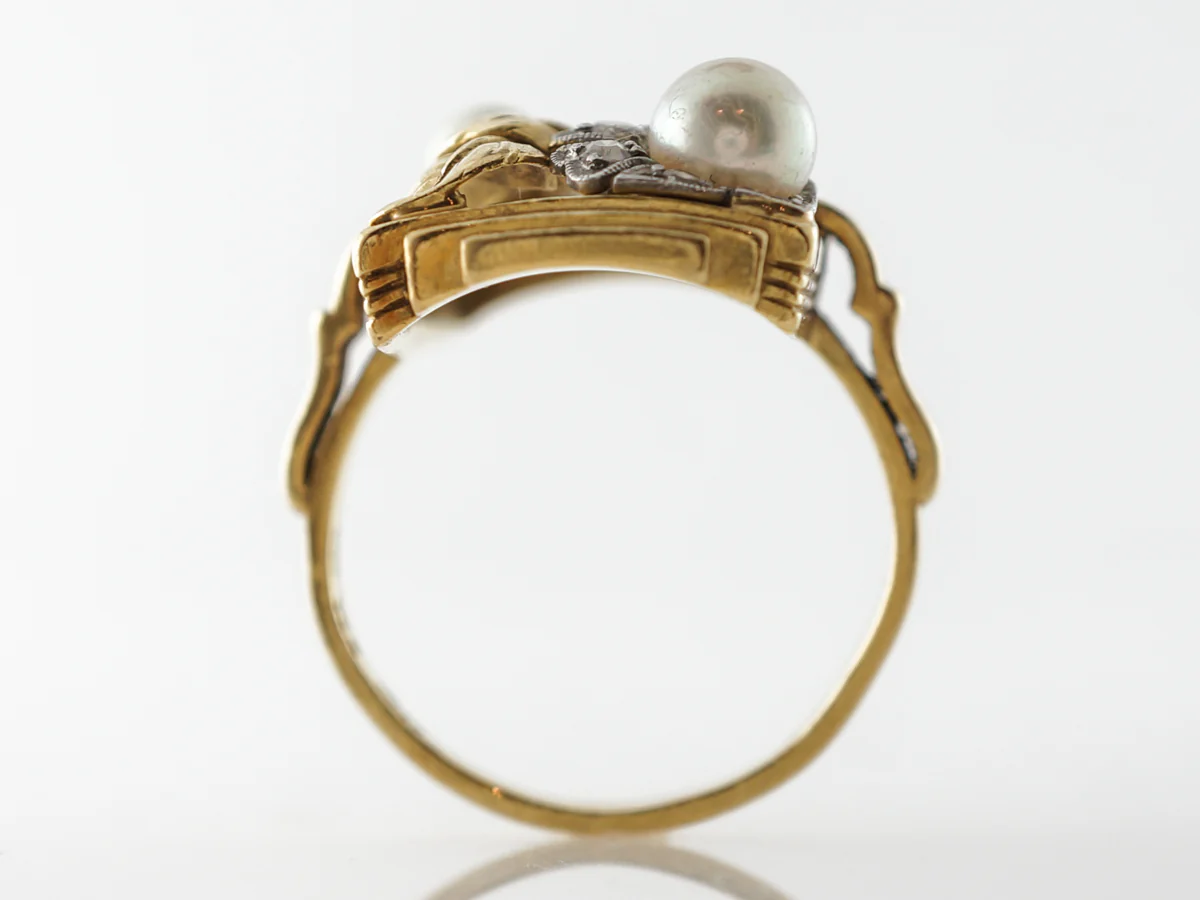 Vintage Weiss Jewelers Art Nouveau Diamonds & Pearl Ring - Image 4
