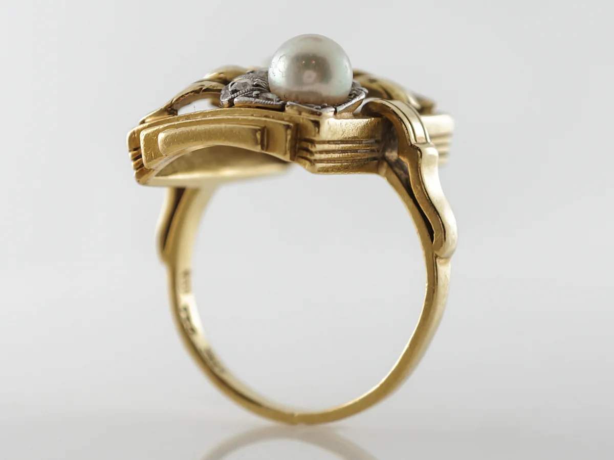 Vintage Weiss Jewelers Art Nouveau Diamonds & Pearl Ring - Image 5