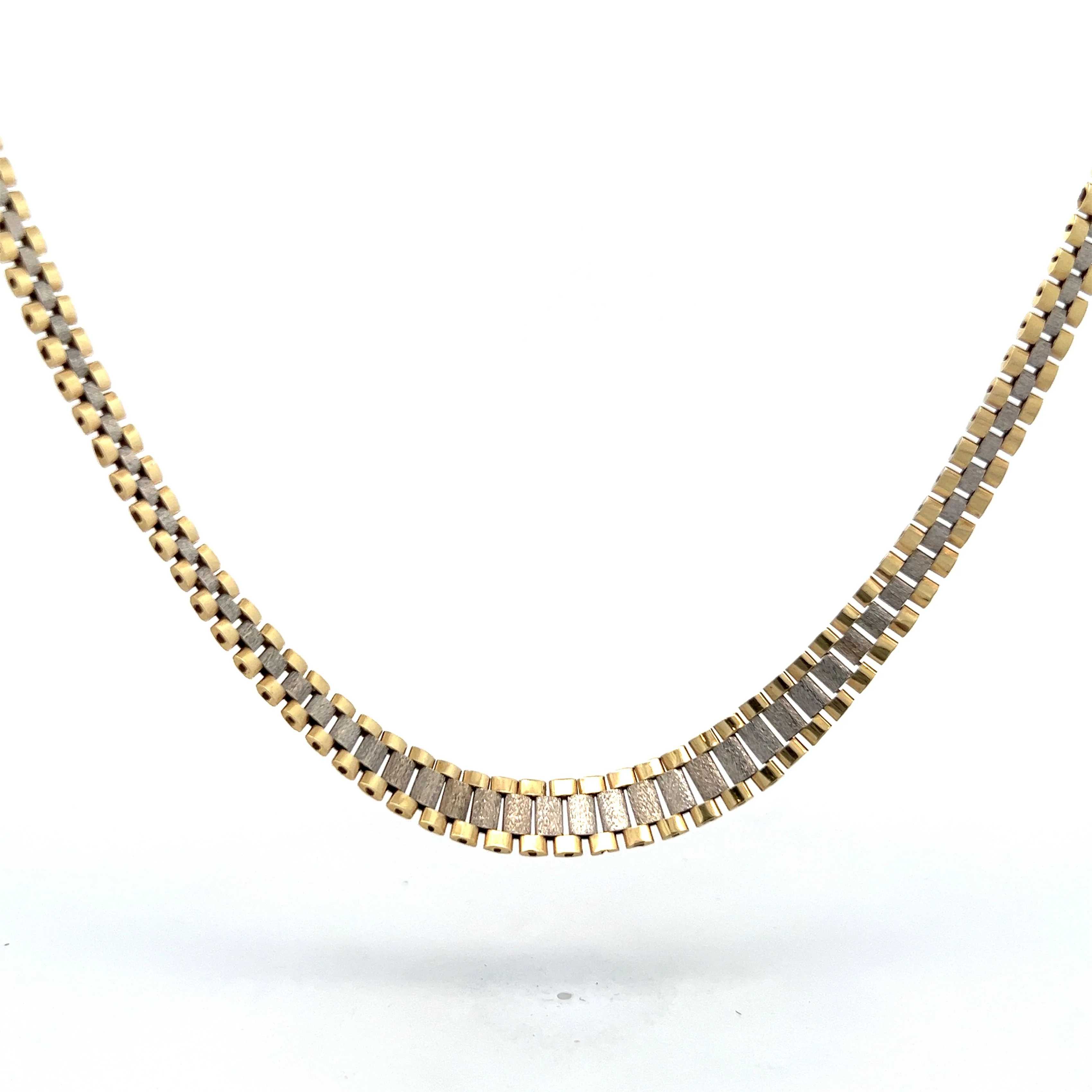 Watch Link Style Chain Necklace in 14k Yellow & White Gold
