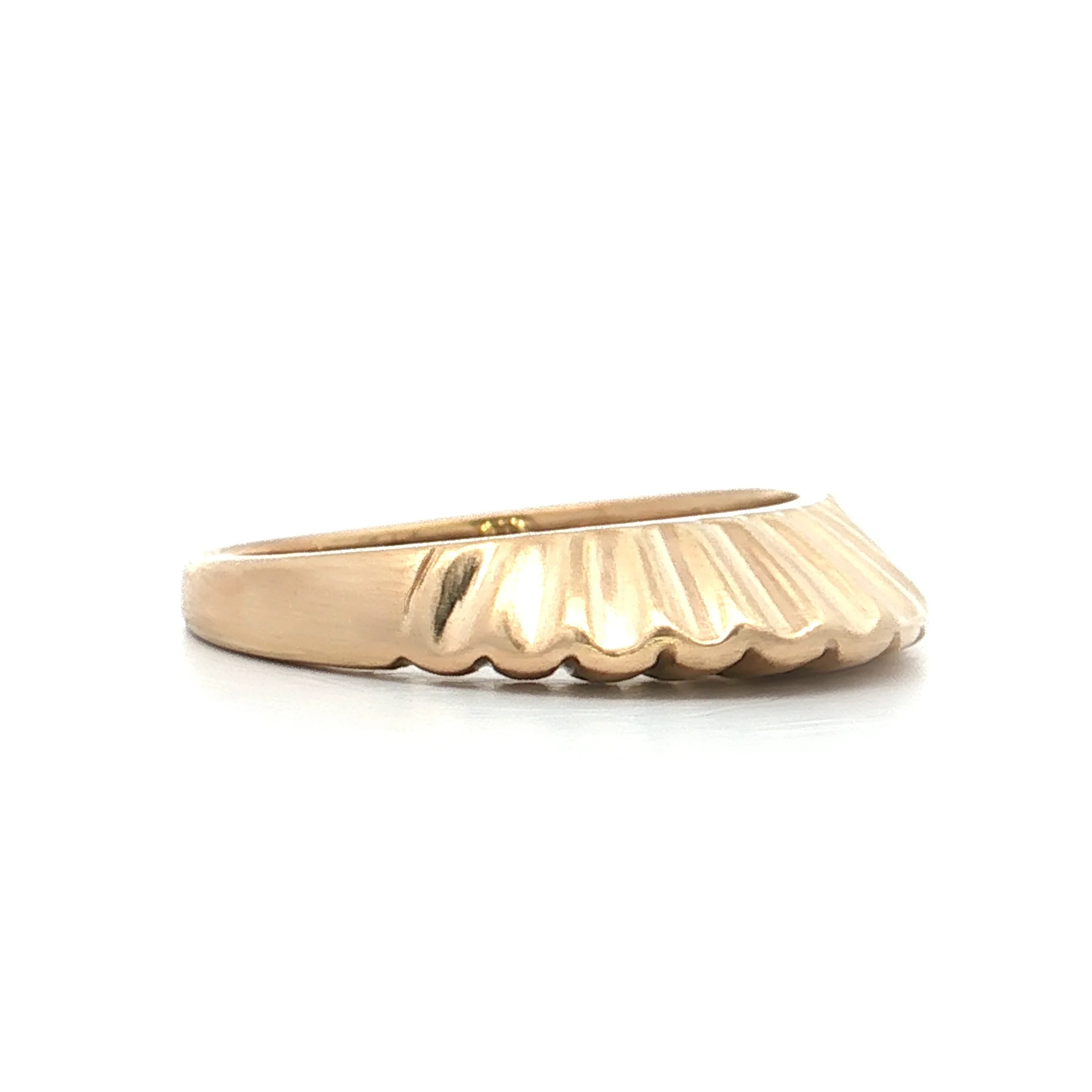 Wavy Scalloped Matte Stacking Ring 14k Yellow Gold - Image 3