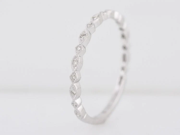 Wedding Band Modern .04 Round Brilliant Cut Diamonds in 14k White Gold - Image 2