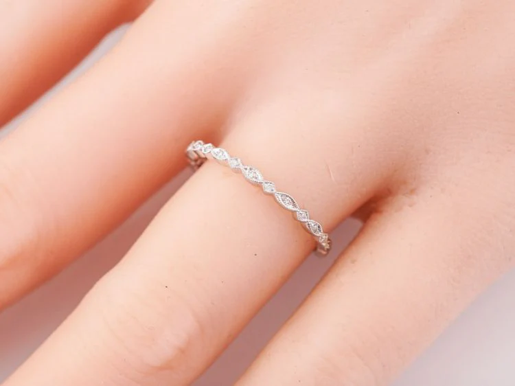 Wedding Band Modern .04 Round Brilliant Cut Diamonds in 14k White Gold - Image 4