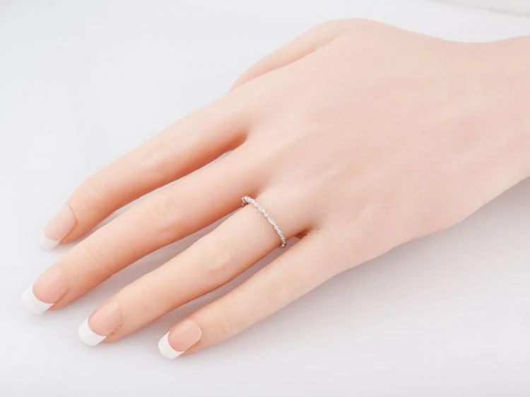 Wedding Band Modern .04 Round Brilliant Cut Diamonds in 14k White Gold - Image 5
