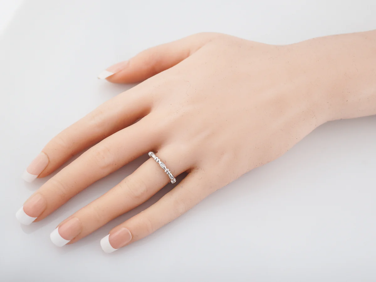 Wedding Band Modern .08 Round Brilliant Cut Diamonds in 14k White Gold - Image 6