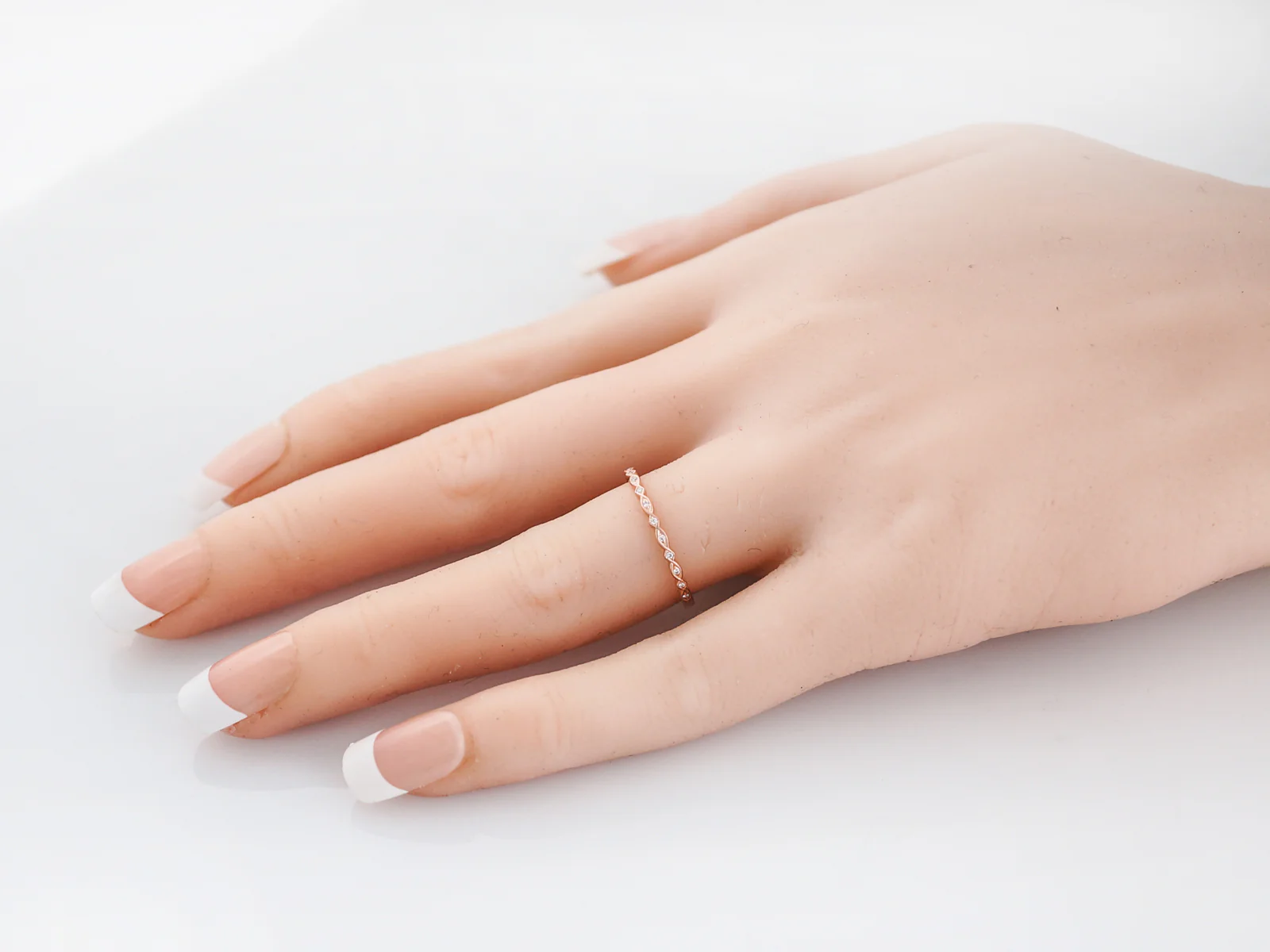Wedding Band Modern .09 Round Brilliant Cut Diamond in 14k Rose Gold - Image 8