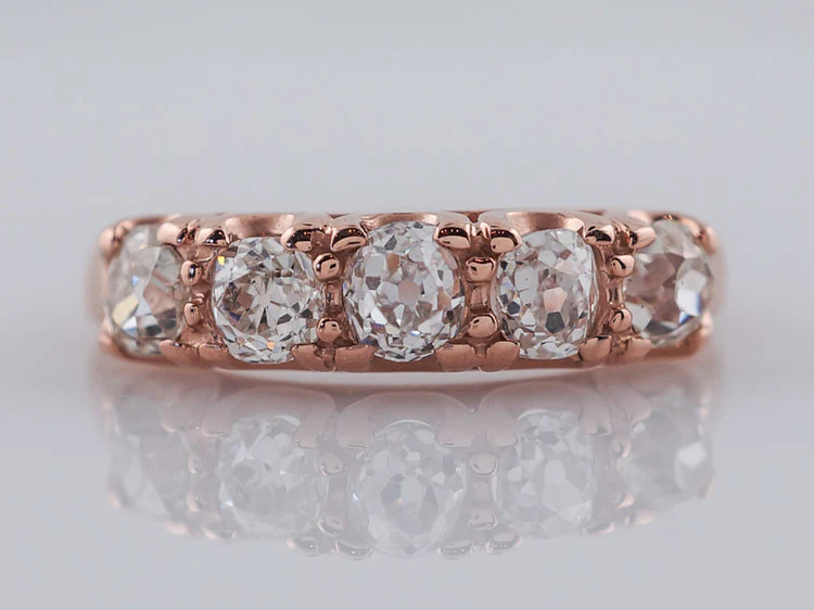 Wedding Band Modern 1.35cttw Old Mine Cut Diamonds in 14k Rose Gold