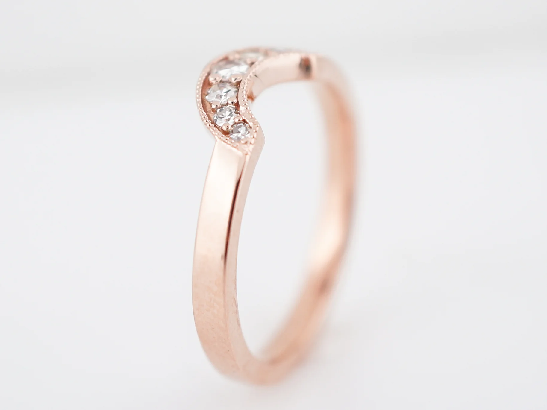 Wedding Band Modern .13 Round Brilliant Cut Diamonds in 14K Rose Gold - Image 4