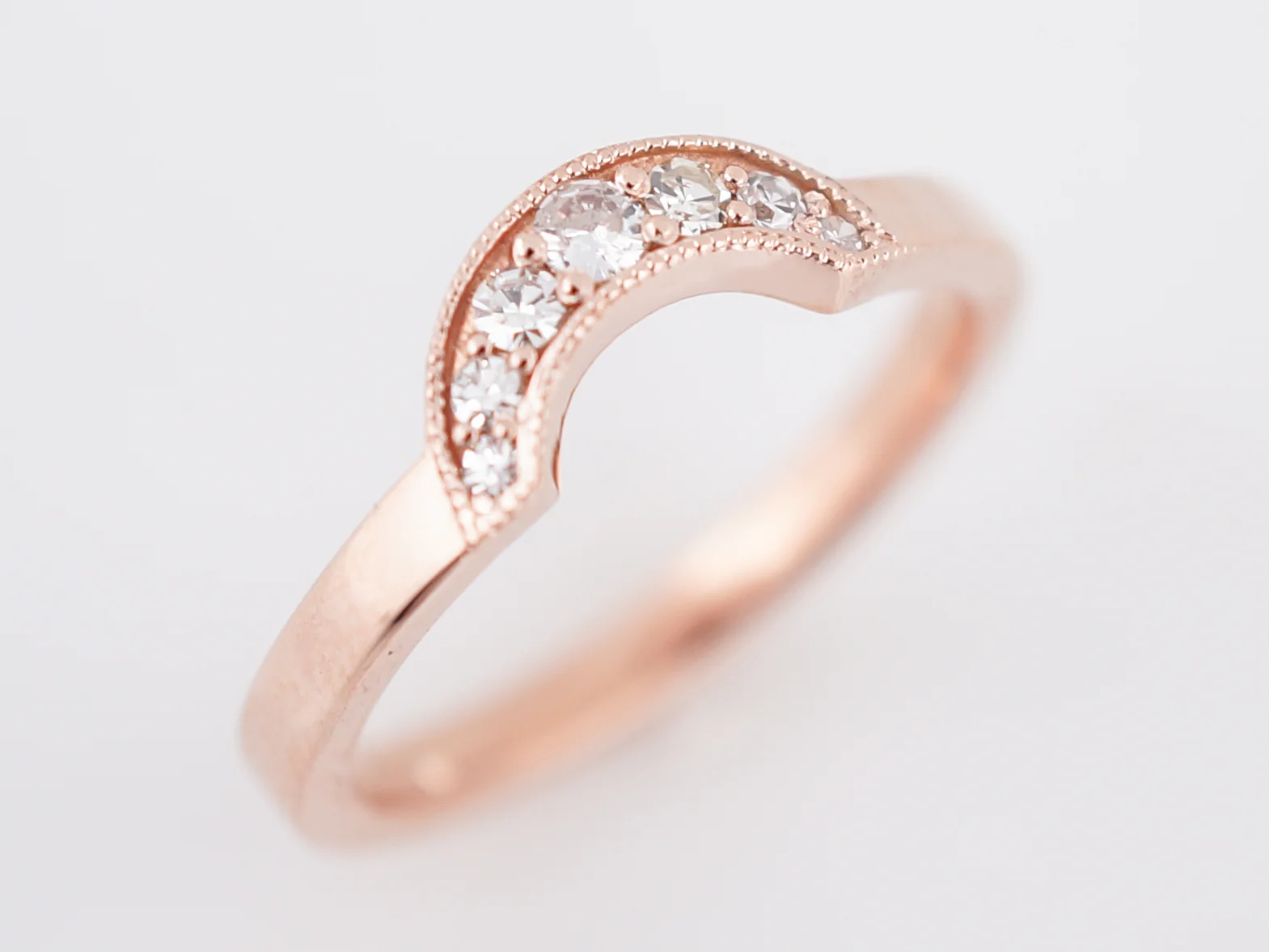 Wedding Band Modern .13 Round Brilliant Cut Diamonds in 14K Rose Gold - Image 5
