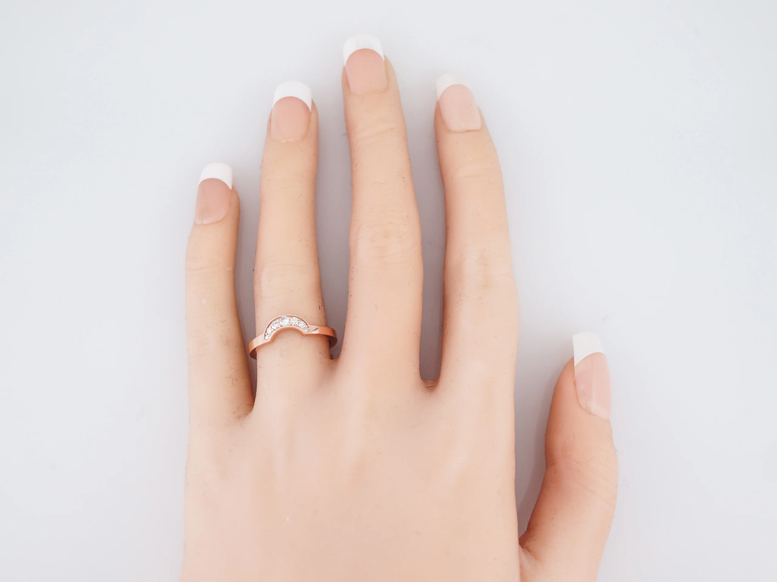 Wedding Band Modern .13 Round Brilliant Cut Diamonds in 14K Rose Gold - Image 6