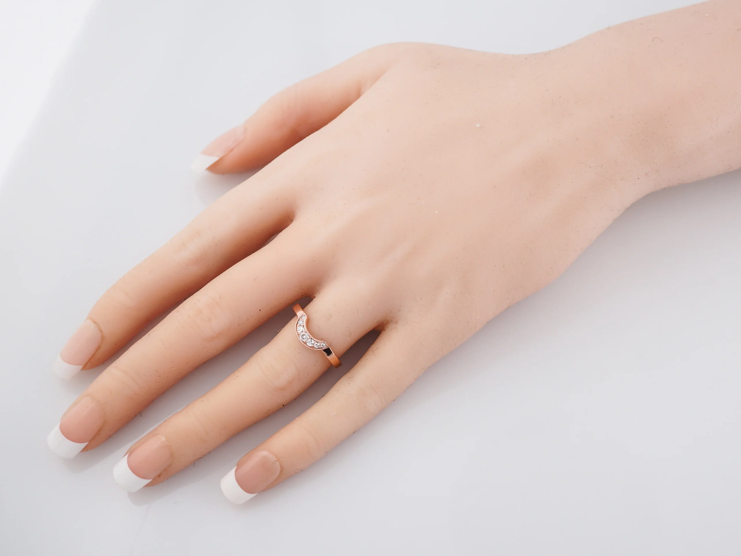 Wedding Band Modern .13 Round Brilliant Cut Diamonds in 14K Rose Gold - Image 7