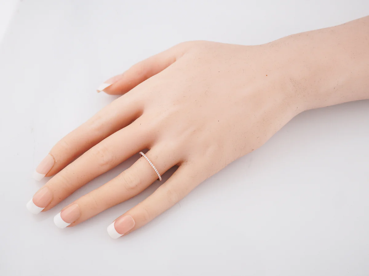 Wedding Band Modern .13 Round Brilliant Cut Diamonds in 18k Rose Gold - Image 7