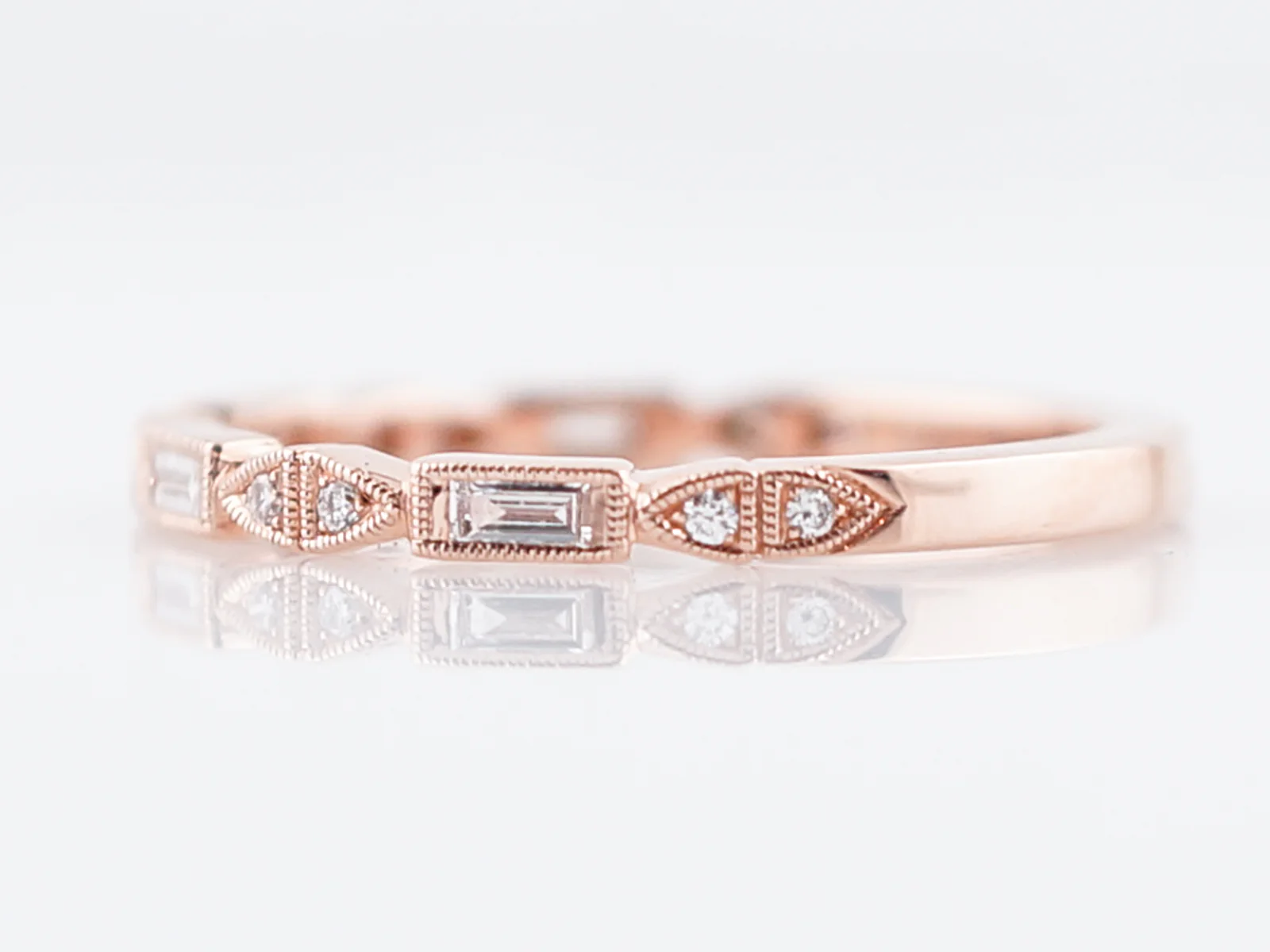 Modern Wedding Band .15 Baguette Cut in Diamond 14k Rose Gold - Image 2