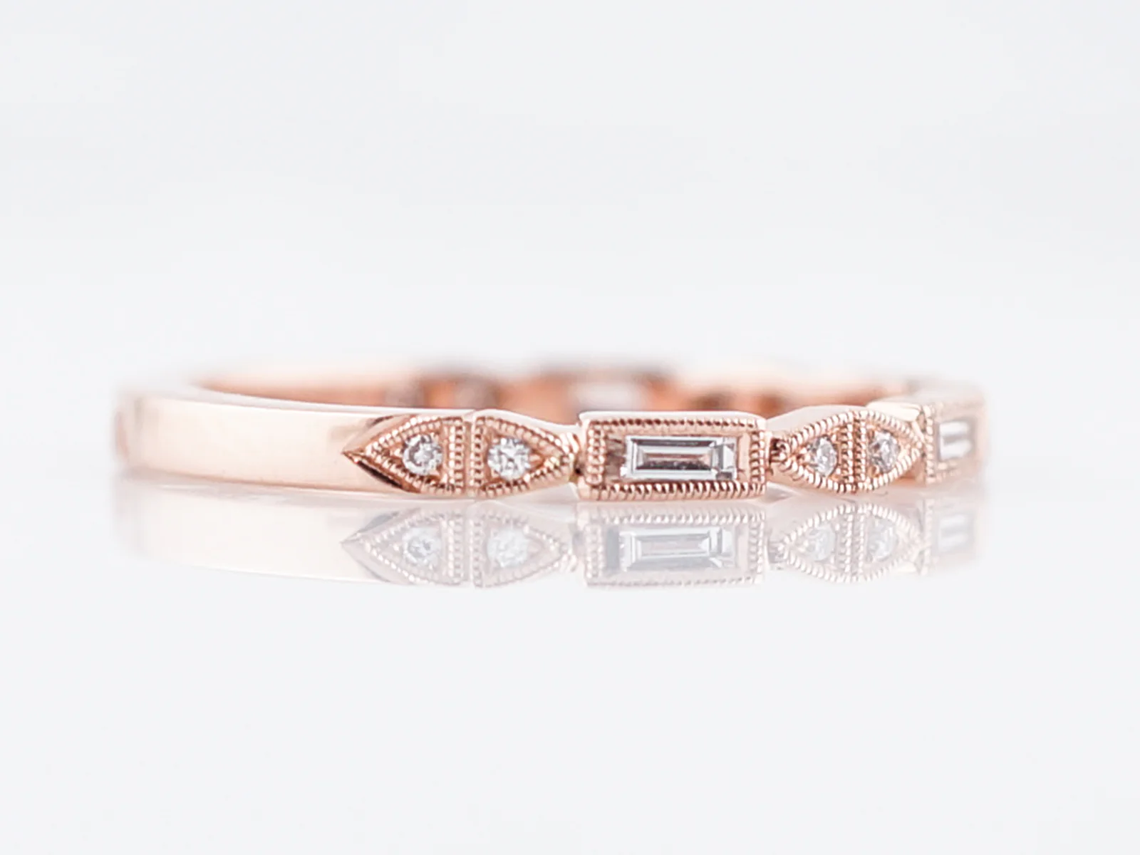 Modern Wedding Band .15 Baguette Cut in Diamond 14k Rose Gold - Image 3