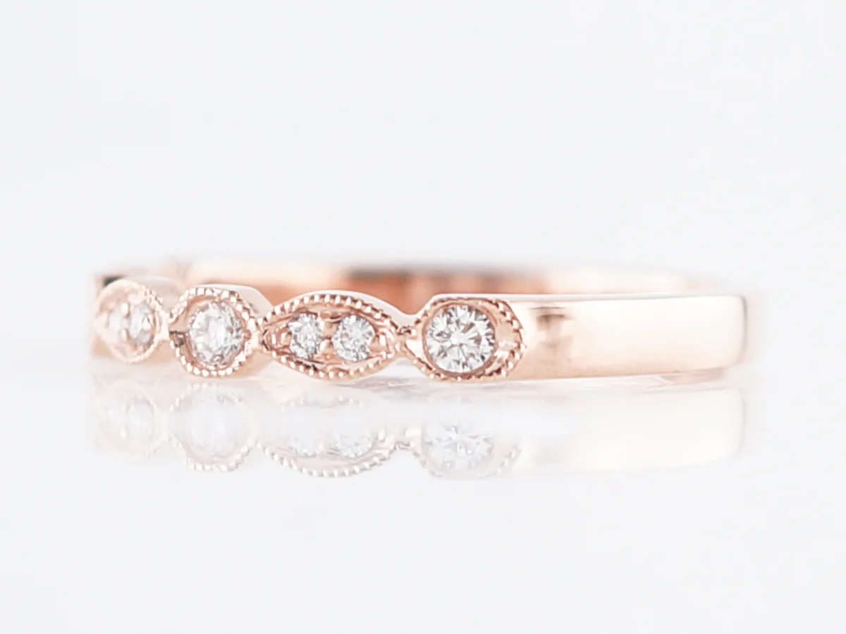 Wedding Band Modern .16 Round Brilliant Cut Diamonds in 14k Rose Gold - Image 2