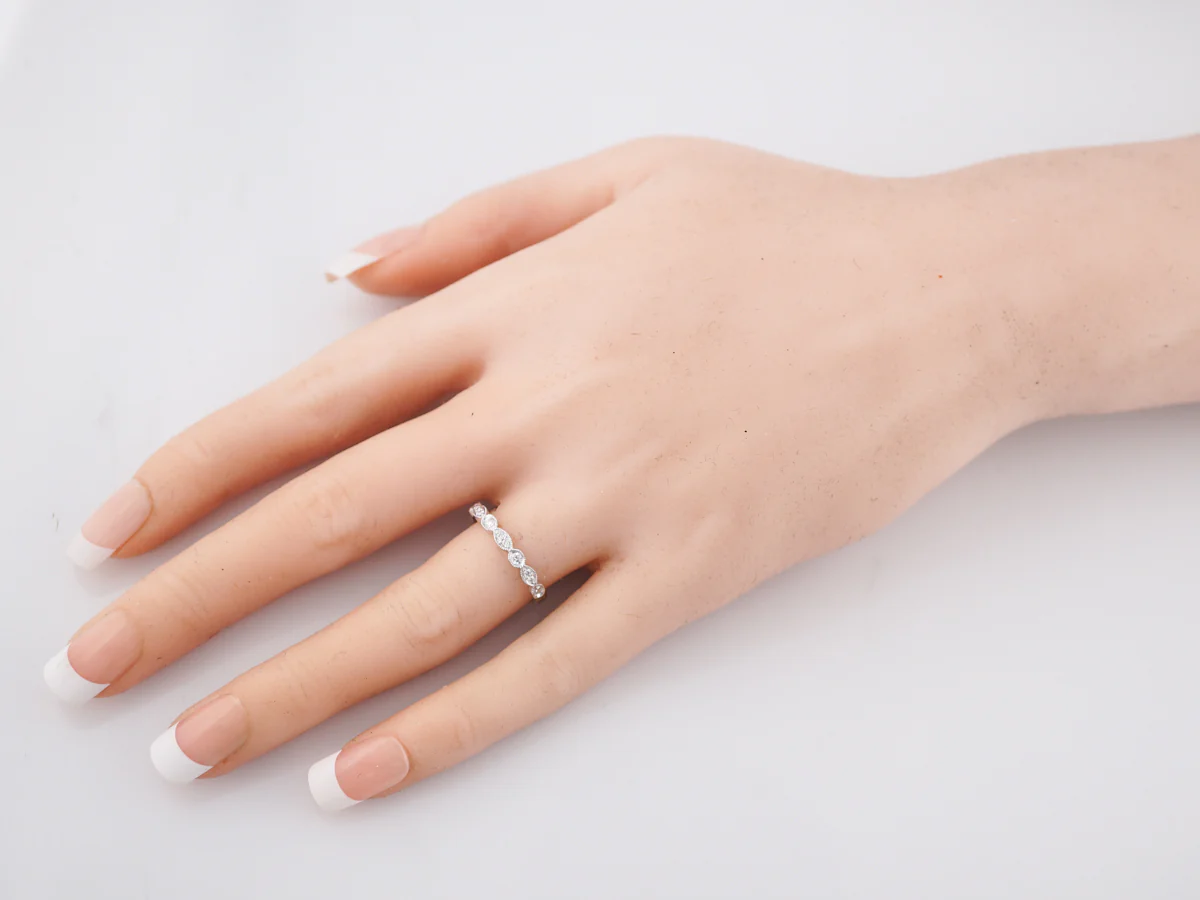 Wedding Band Modern .16 Round Brilliant Cut Diamonds in 14k White Gold - Image 8