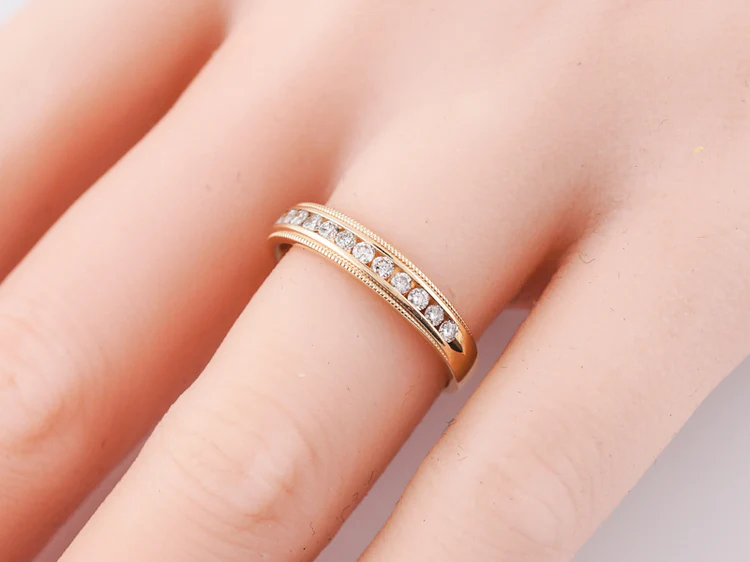 Wedding Band Modern .26 Round Brilliant Cut Diamond in 14k Yellow Gold - Image 9