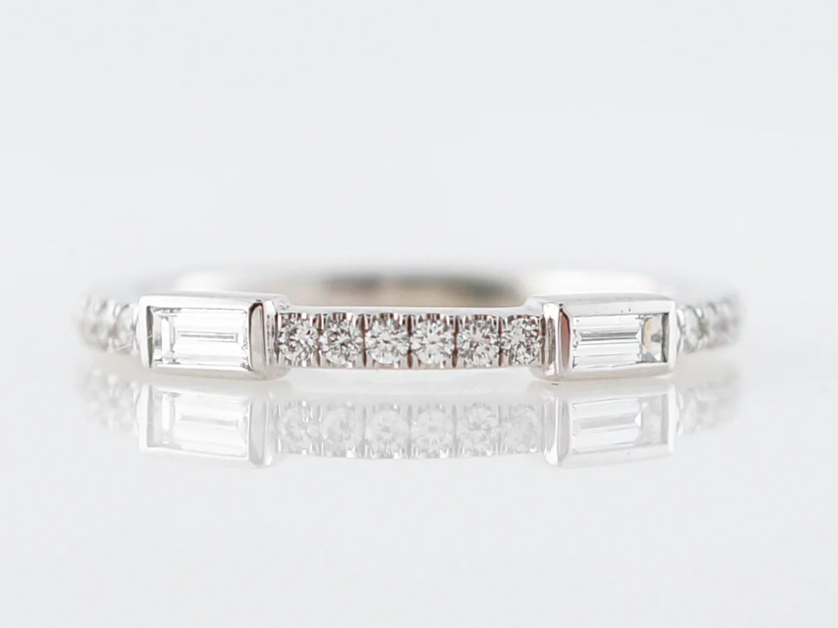Wedding Band Modern .30 Straight Baguette and Round Brilliant Cut Diamonds in 14k White Gold