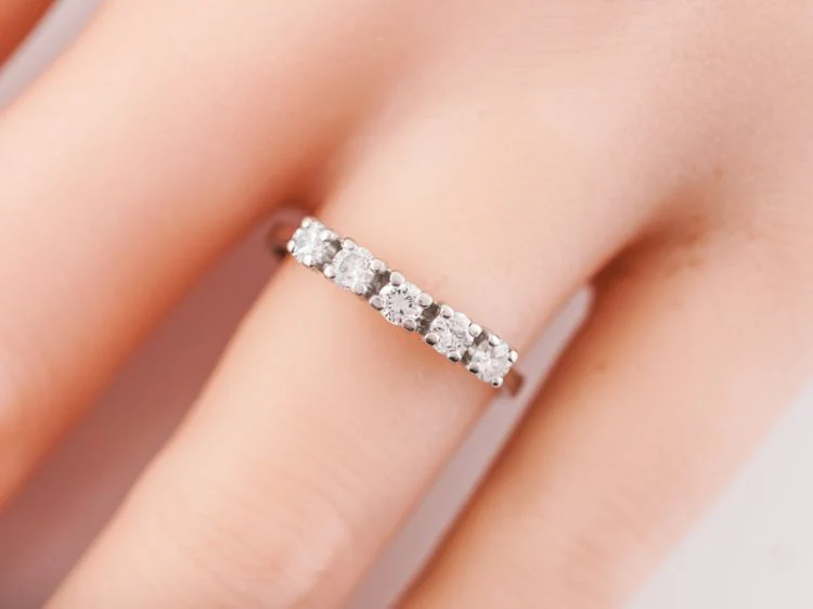 Wedding Band Modern .35 Round Brilliant Cut Diamonds in 18k White Gold - Image 8