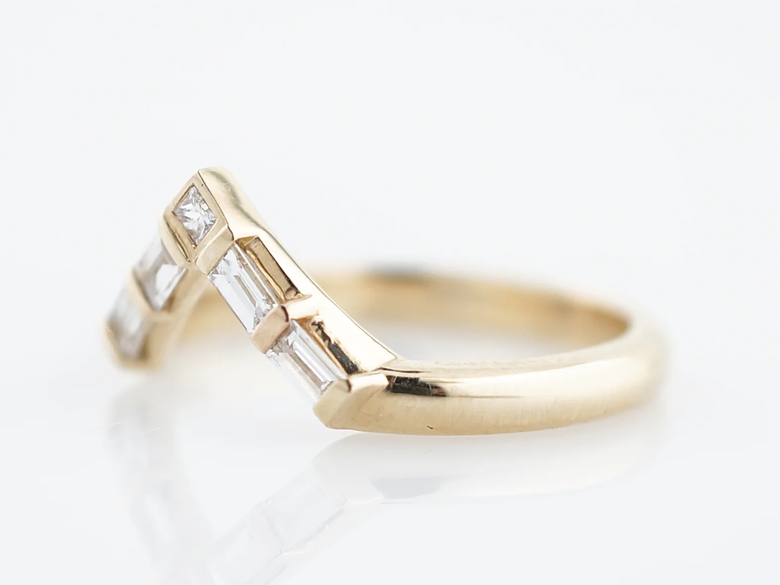Wedding Band Modern .39 Baguette & Square Cut Diamonds in 14K Yellow Gold - Image 2