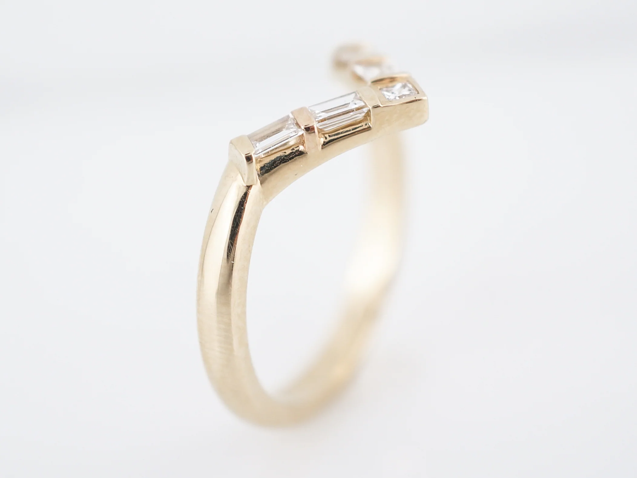 Wedding Band Modern .39 Baguette & Square Cut Diamonds in 14K Yellow Gold - Image 4