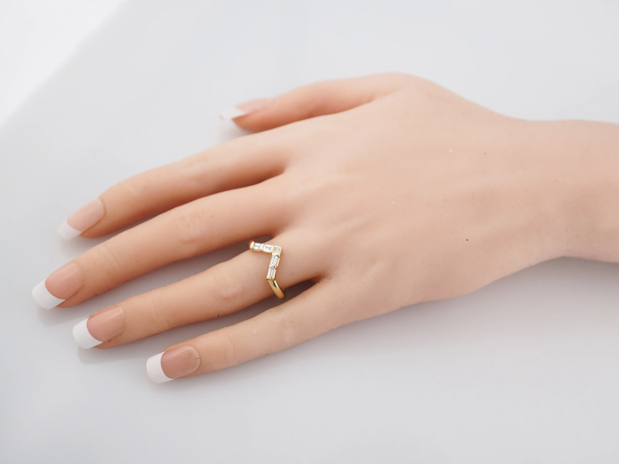 Wedding Band Modern .39 Baguette & Square Cut Diamonds in 14K Yellow Gold - Image 6