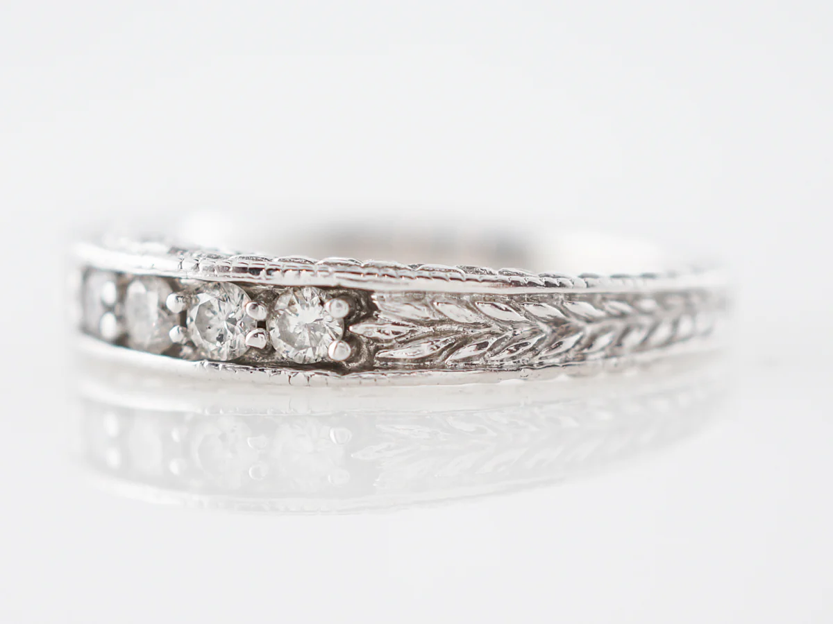 Wedding Band Modern .49 Round Brilliant Cut Diamonds in 14k White Gold - Image 2