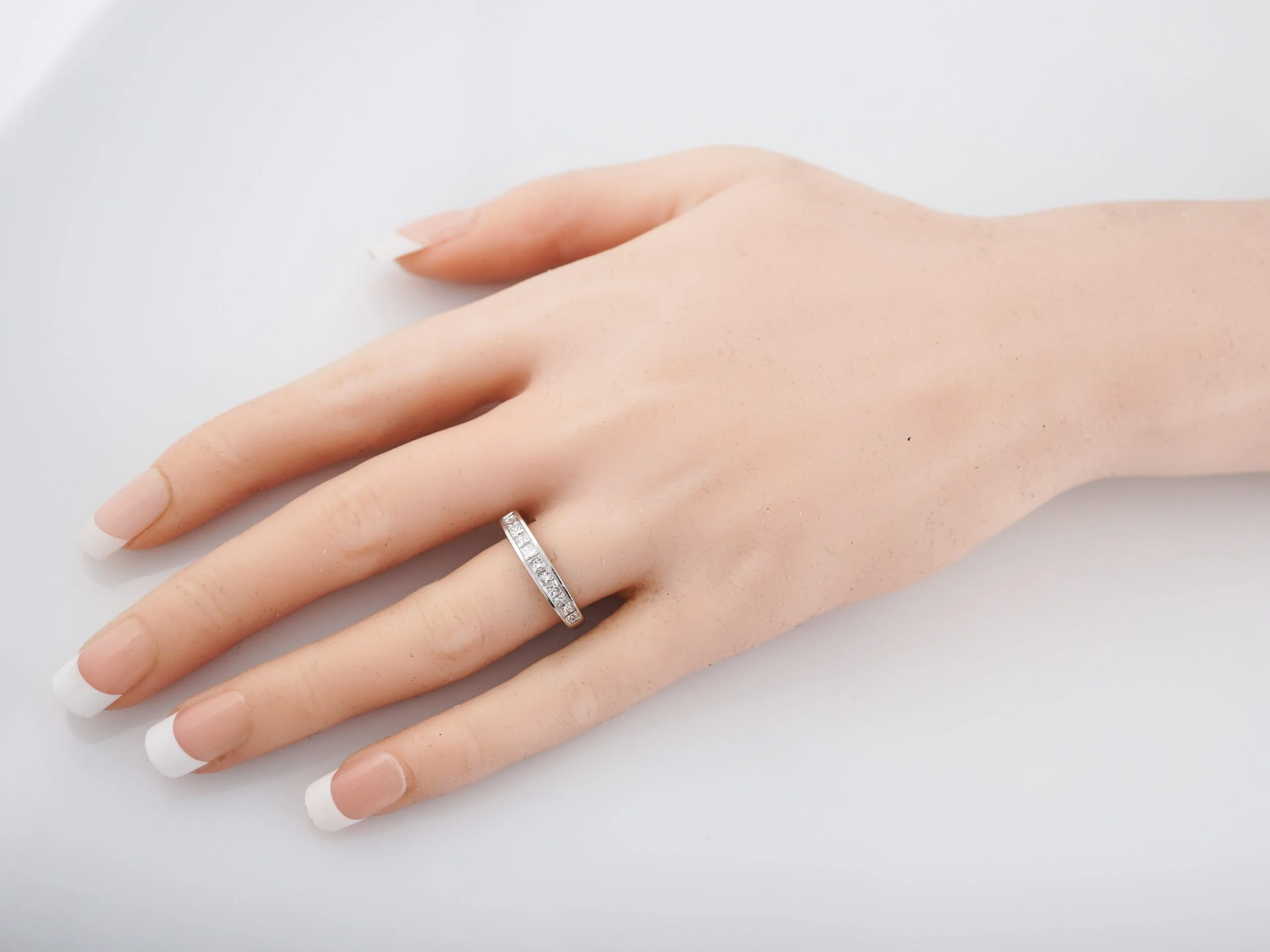 Wedding Band Modern .75 Princess Cut Diamonds in 14k White Gold - Image 5