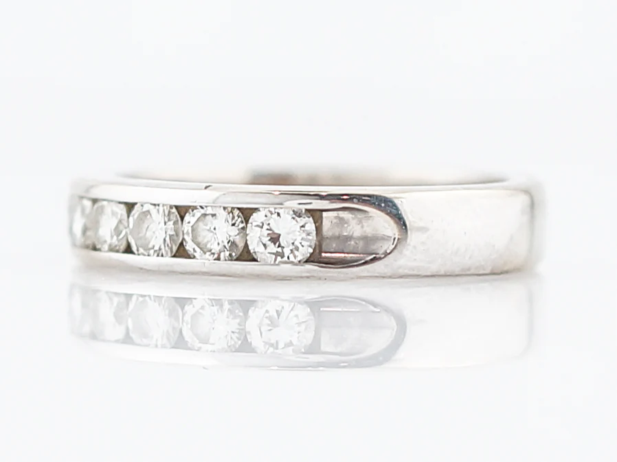 Wedding Band Modern .77 Round Brilliant Cut Diamonds in 14k White Gold - Image 2