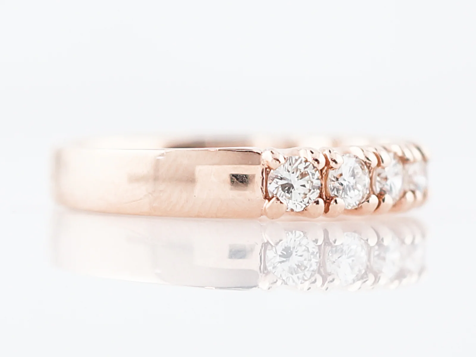 Wedding Band Modern .72 Round Brilliant Cut Diamonds in 14k Rose Gold - Image 2
