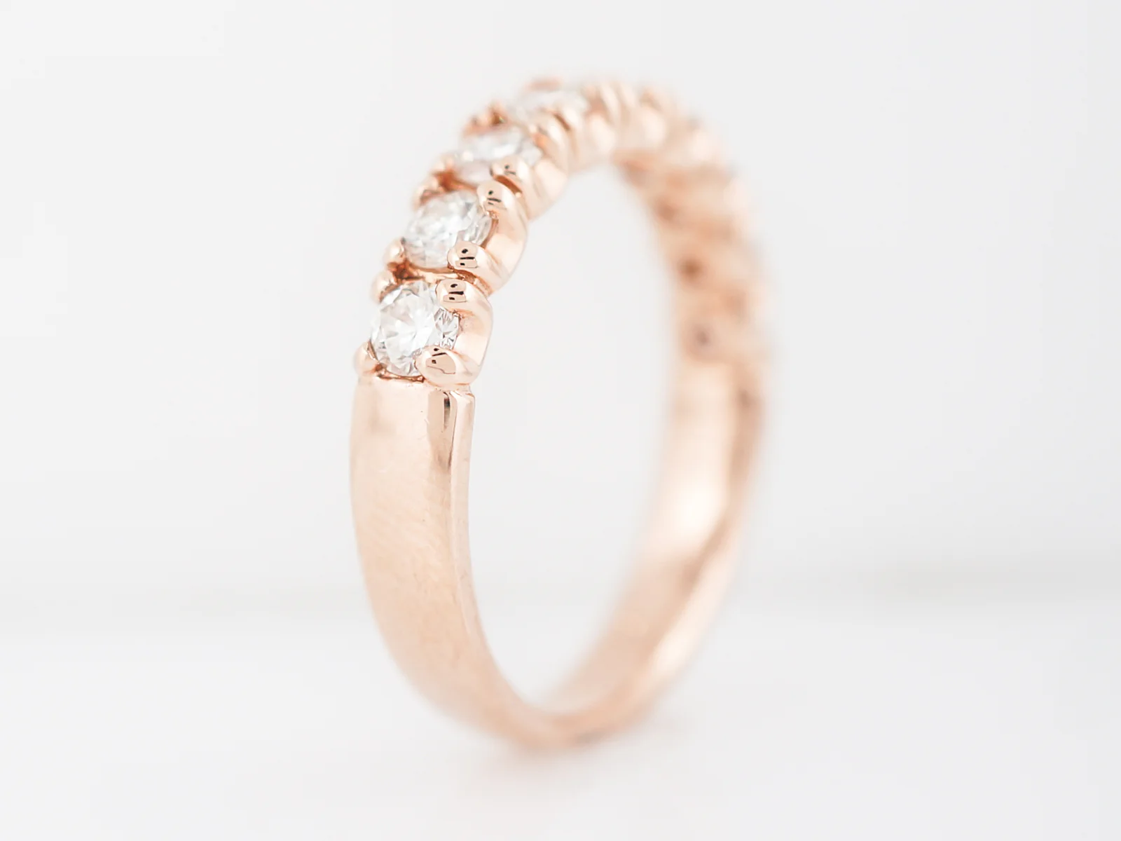 Wedding Band Modern .72 Round Brilliant Cut Diamonds in 14k Rose Gold - Image 4
