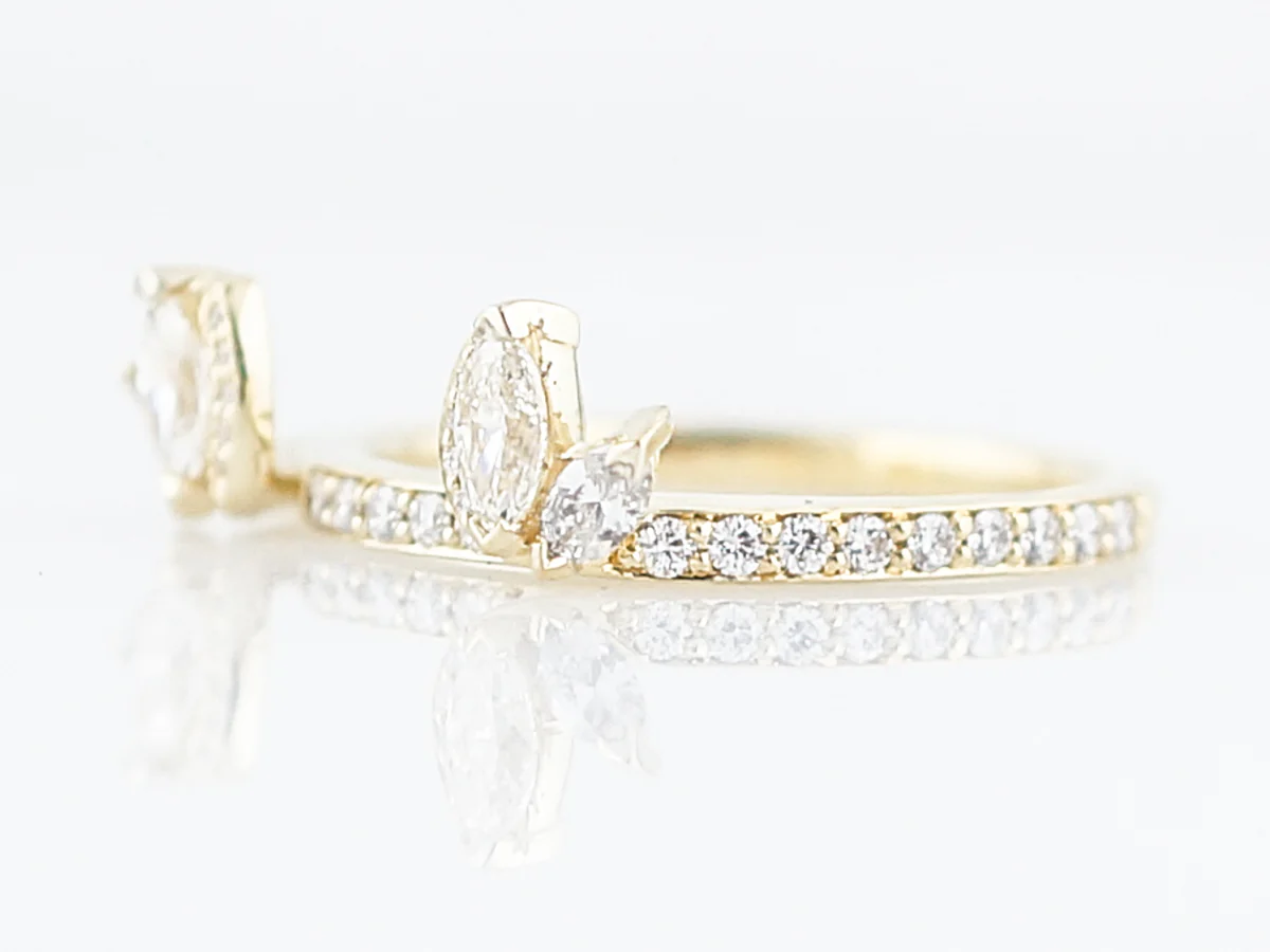 Wedding Band Modern .79 Marquis & Round Brilliant Cut Diamonds in 18k Yellow Gold - Image 2